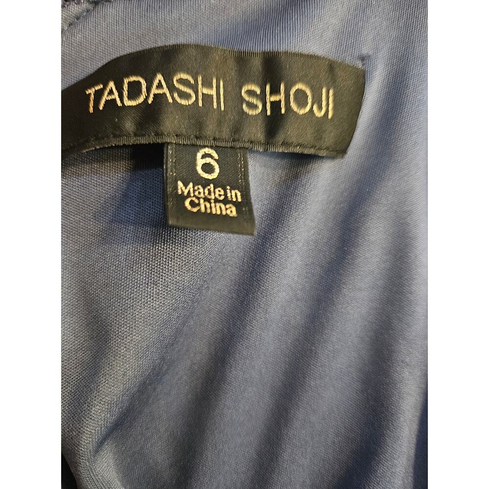 Tadashi Shoji Navy Gold Sequin Maxi Dress Sz6 Metallic Lace Overlay Formal Gown - Picture 7 of 9
